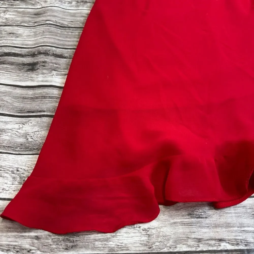 VTG 90s Breakin Loose Women's Red Faux Wrap Dress Mini Ruffle 9/10 - Picture 6 of 13